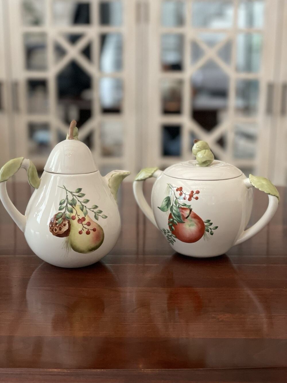 Lenox Williamsburg Boxwood and Pine Covered Sugar Bowl and Creamer Set